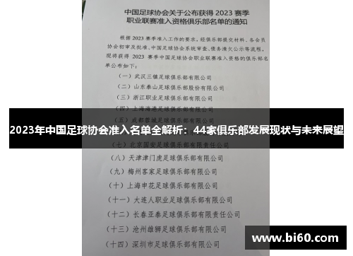 2023年中国足球协会准入名单全解析：44家俱乐部发展现状与未来展望