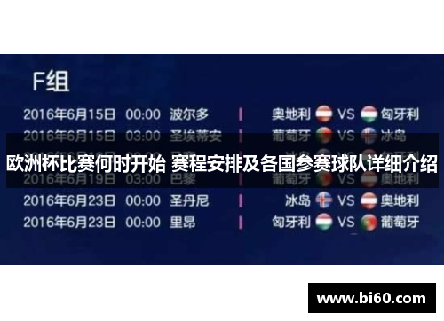 欧洲杯比赛何时开始 赛程安排及各国参赛球队详细介绍